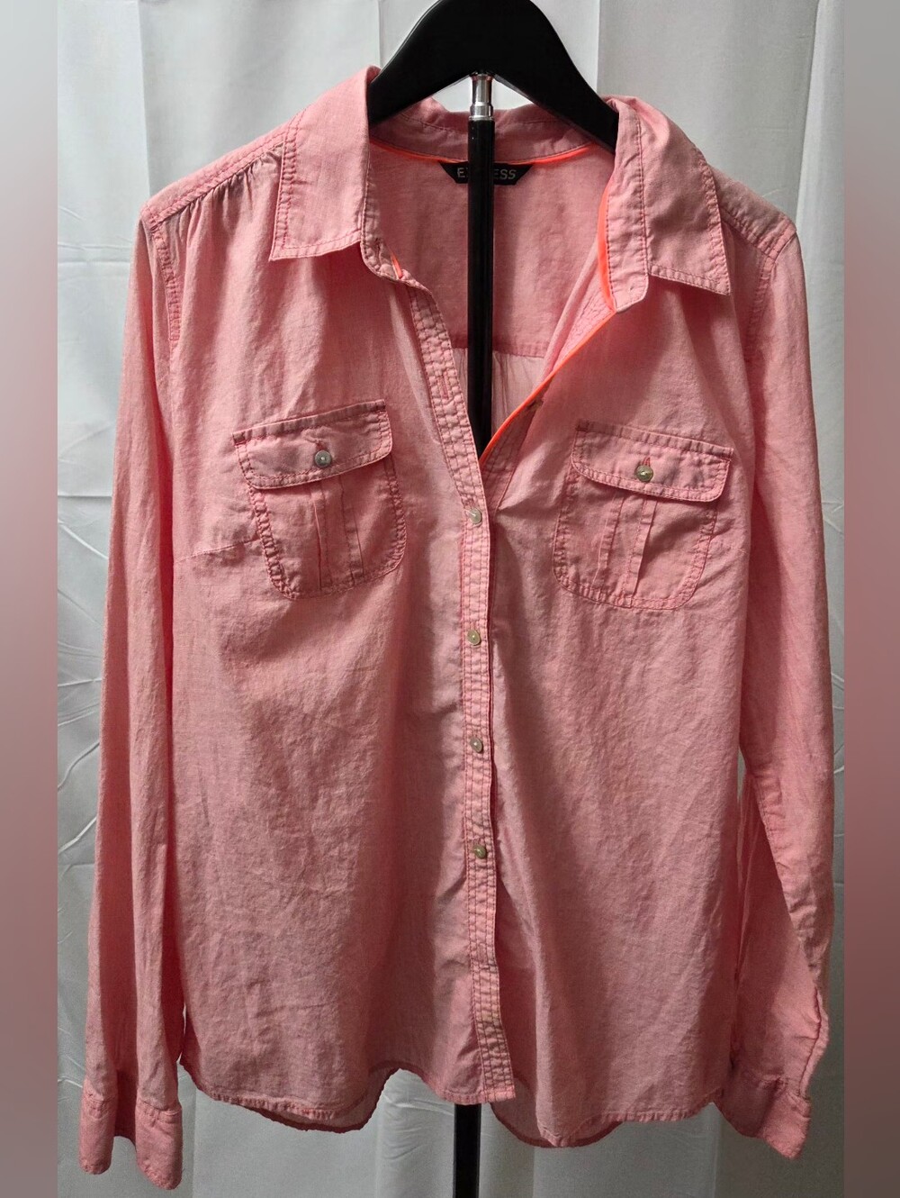 Express Pink Cotton Long Sleeve Button Up Utility Shirt